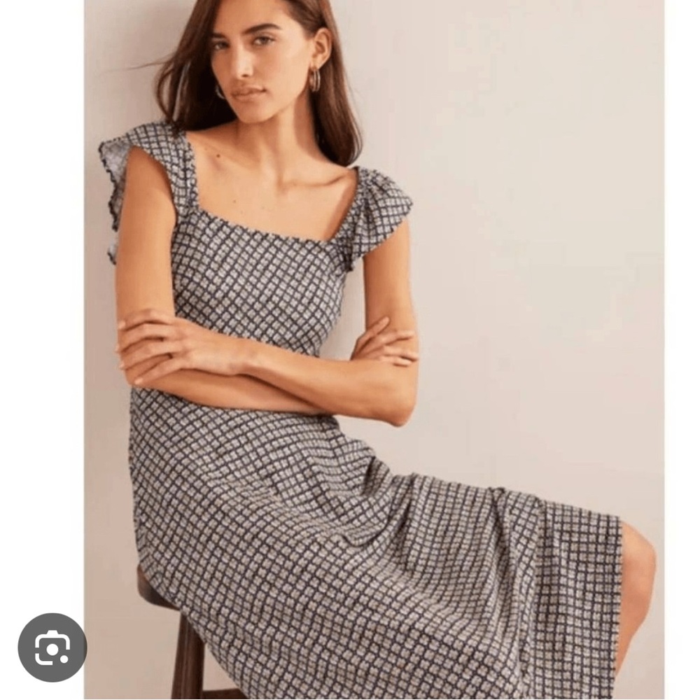 Boden Black and White Maxi Sundress with Square Neck and Pockets